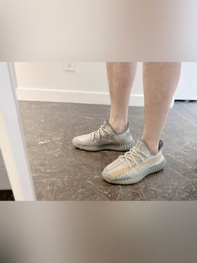 Yeezy Gray and Yellow Sneakers